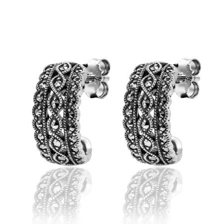 Marcasite Filigree Half-Hoop on Posts - Click Image to Close